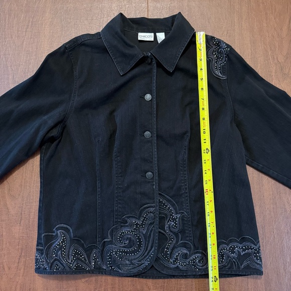 Chico’s Sz 3 Denim Dazzle Embroidered Embellished Black Blazer Jean Jacket XL/16 - Picture 15 of 16